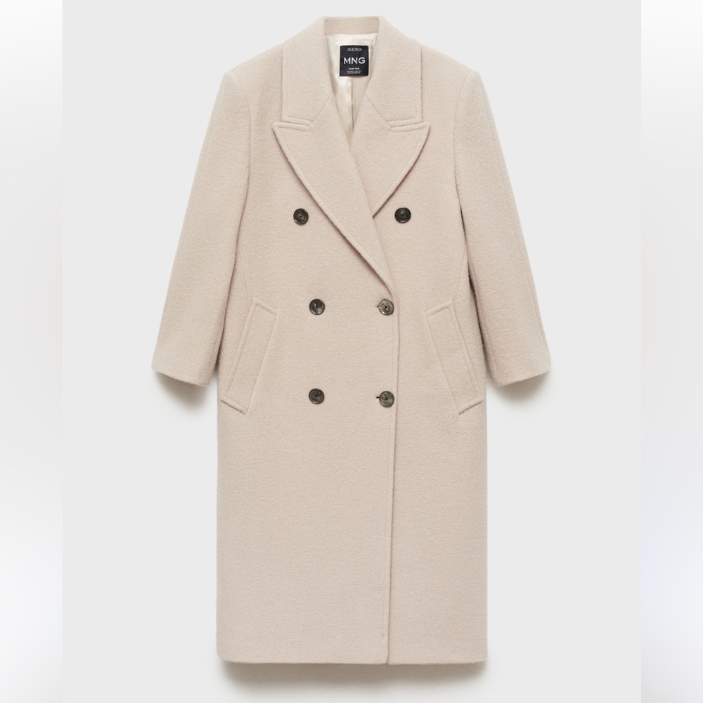 Mango Double-Breasted Long Cream Coat